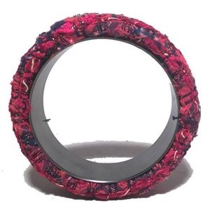 CHANEL Jewelry - Chanel Red Pink Tweed and Steel Bangle Bracelet CHANEL Jewelry - Chanel Red Pink Tweed and Steel Bangle Bracelet